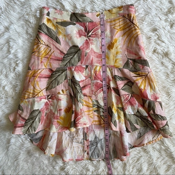 Joie Skirt Radhiya High-Low Ruffle Printed 100% Linen Tropical Print Pink 4 - Picture 10 of 10